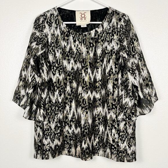 Figue Women's Medium Metallic Printed Flutter Sleeve Aubrey Blouse Top - Picture 1 of 6